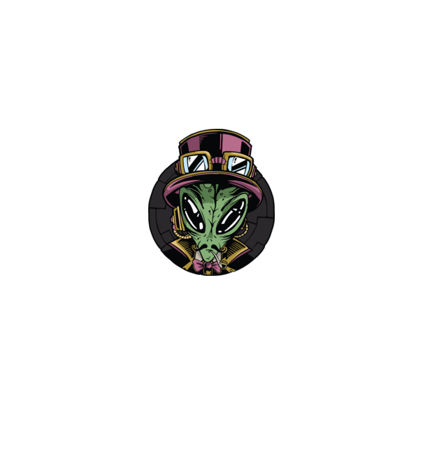 Steampunk földönkívüli minta királykék pólón
