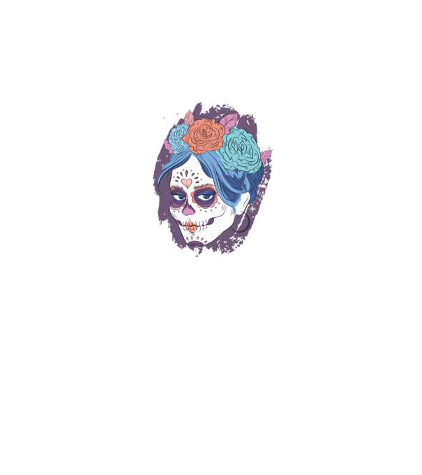 Dia de Los Muertos - Koponya virágokkal minta sötétkék pólón