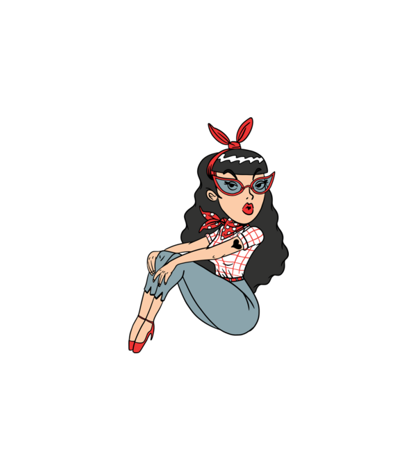 Rockabilly lány minta fehér pólón