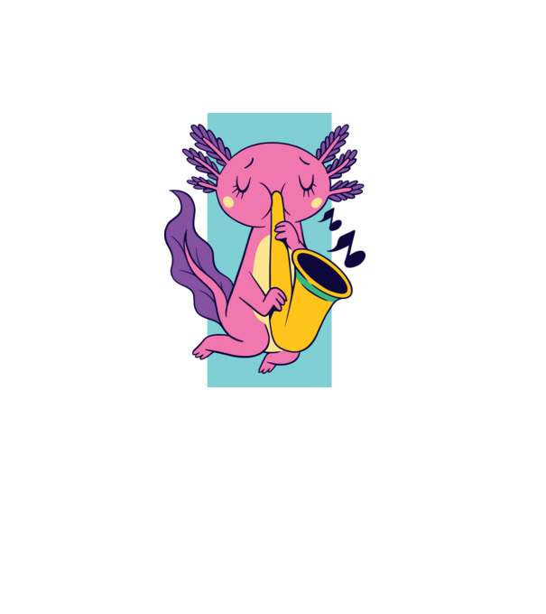 Szaxofonozó axolotl minta fekete pólón