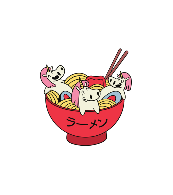 Unikornis Ramen minta fehér pólón