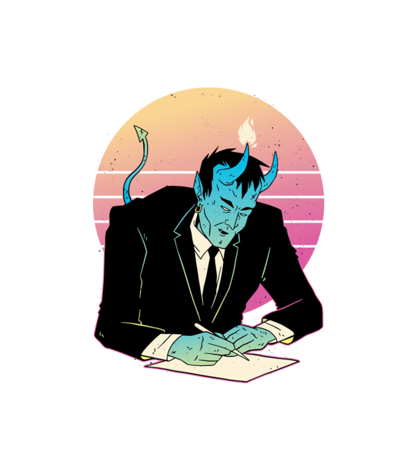 Devil vaporwave minta fehér pólón