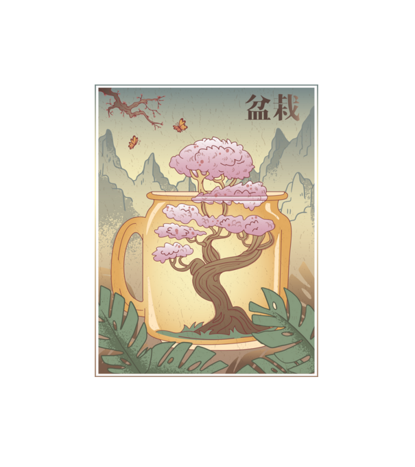 Bonsai fa minta fehér pólón