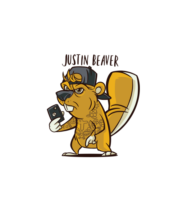 Justin hód minta fehér pólón
