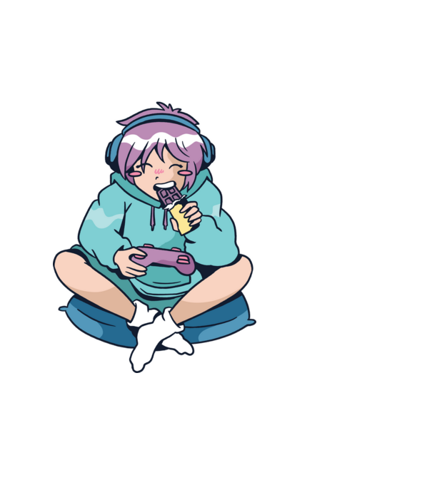 Anime Gamer Lány Csokival minta fekete pólón