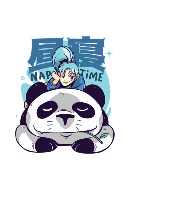 Lustálkodós Anime Panda minta fekete pólón