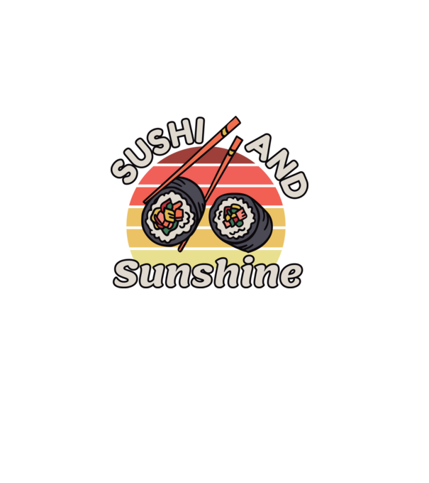 Sushi és napsütés minta fekete pólón