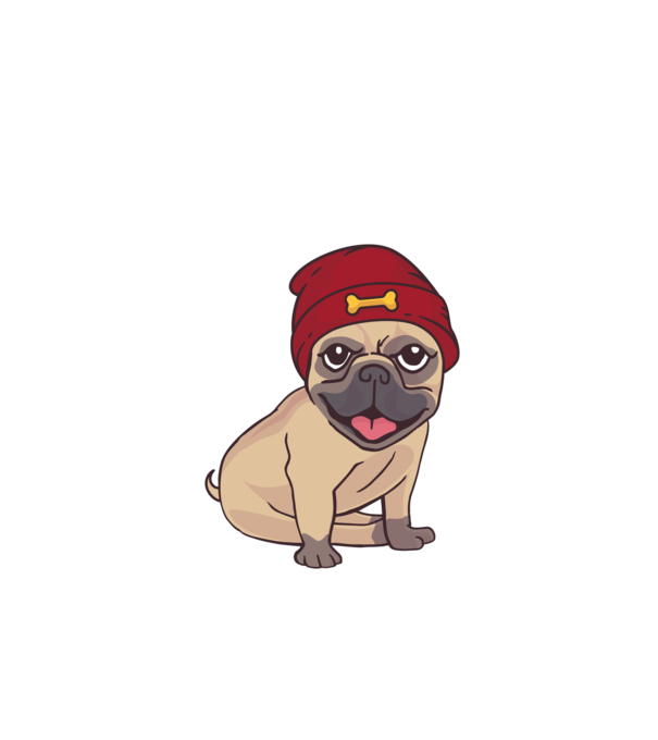 Mopsz sapkában minta fekete pólón