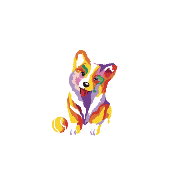Színes Corgi minta sötétkék pólón