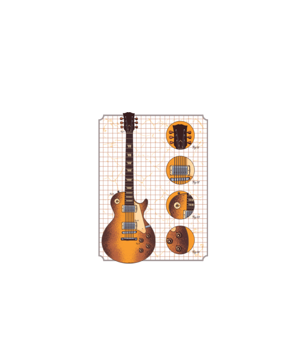 Gibson Gitár rajz gold minta fehér pólón