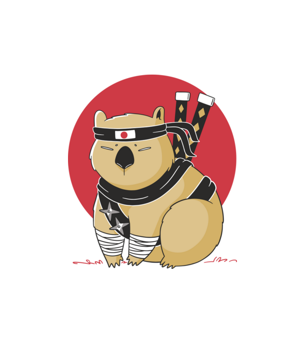 Ninja Wombat minta fehér pólón