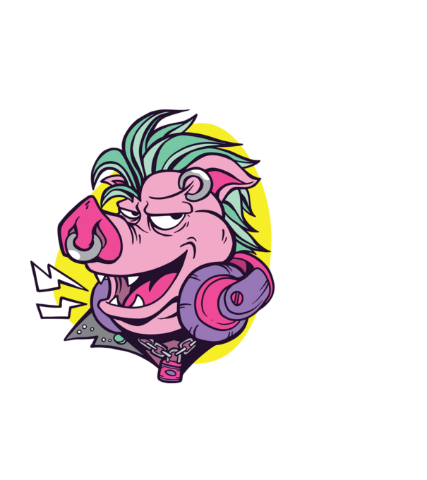 Punk disznó minta fekete pólón
