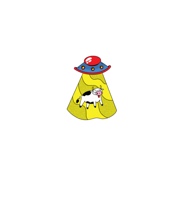 Ufo és tehén minta fekete pólón