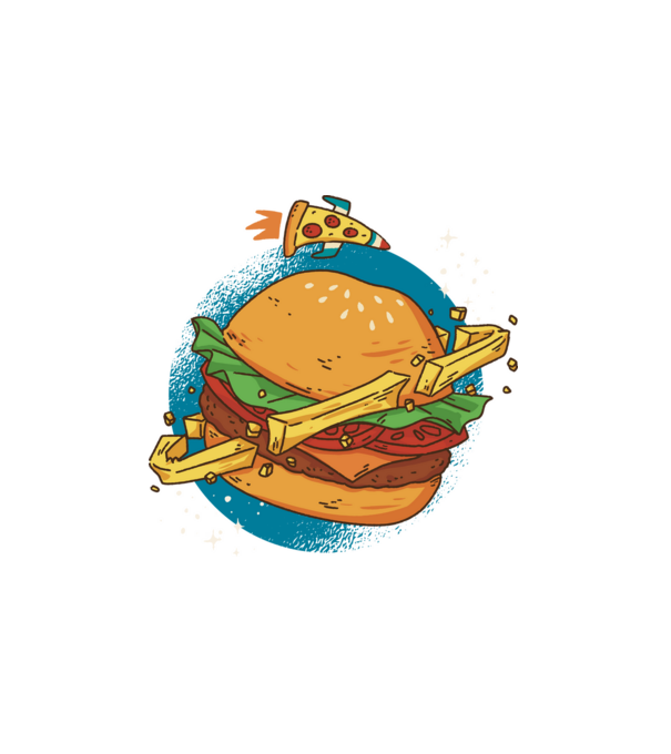 Hamburger bolygó minta fehér pólón