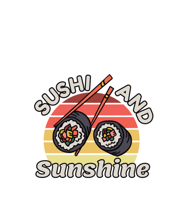 Sushi és napsütés minta fekete pólón