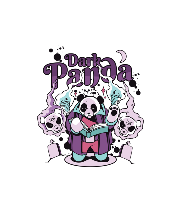 Sötét panda minta fehér pólón