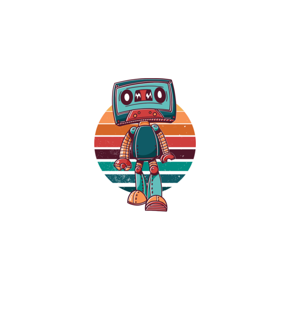 Retro Kazetta Robot minta fehér pólón