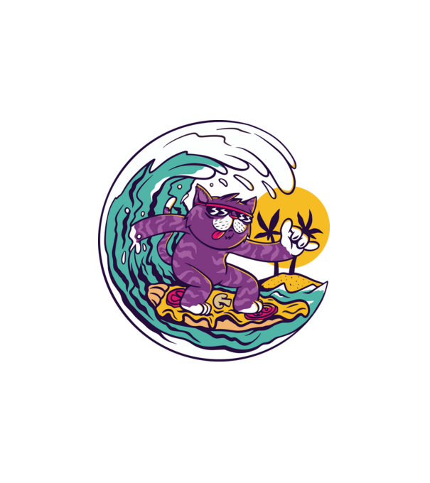 Surfing Pizza Cat minta fehér pólón