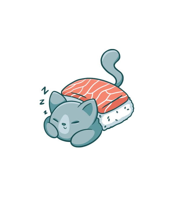 Sushi macska minta fehér pólón