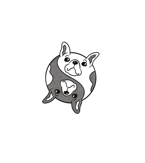 Bulldog Jin Jang minta sötétkék pólón