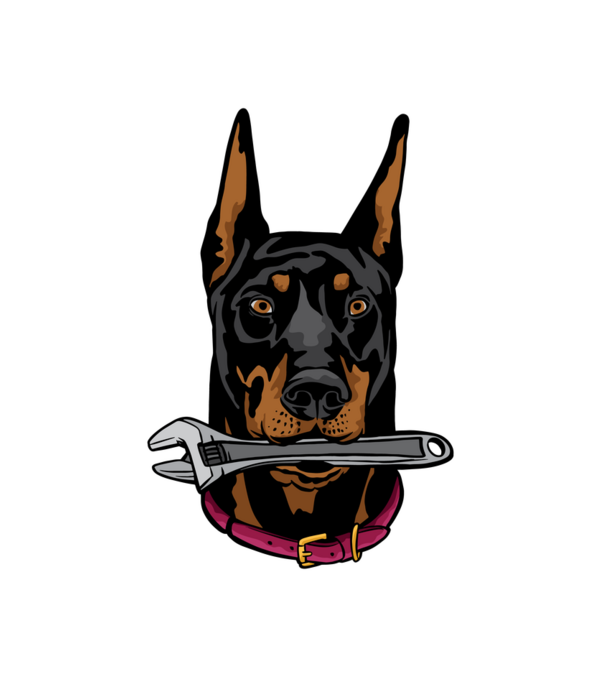 Szerelő doberman minta fehér pólón
