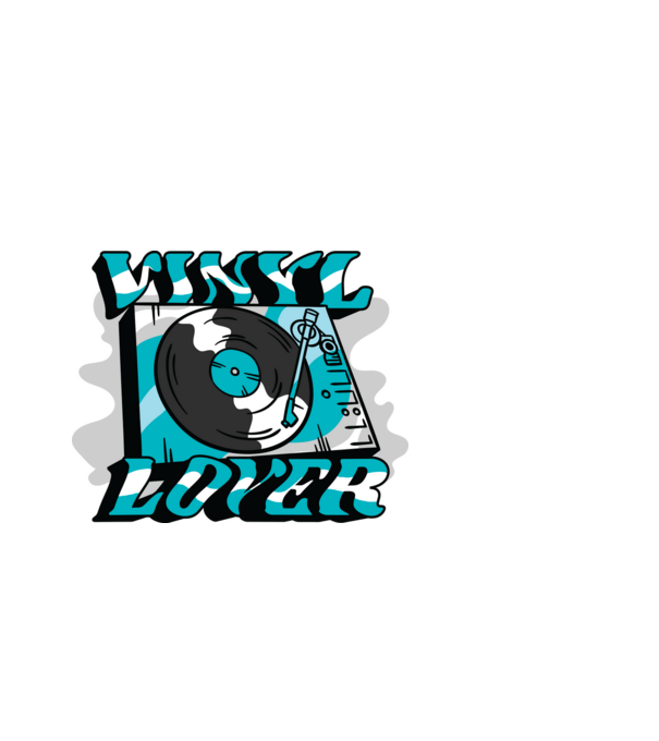 Retro Vinyl Lover minta világoskék pólón