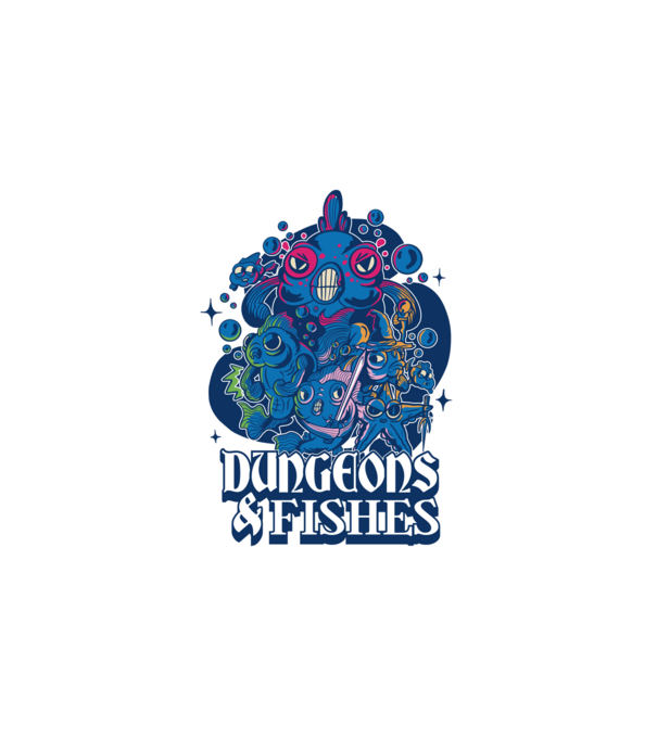 Dungeons And Fishes minta fehér pólón