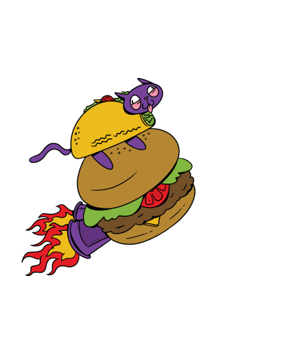 Tacos raktésás macska minta fekete pólón