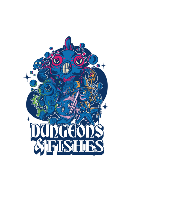 Dungeons And Fishes minta fekete pólón