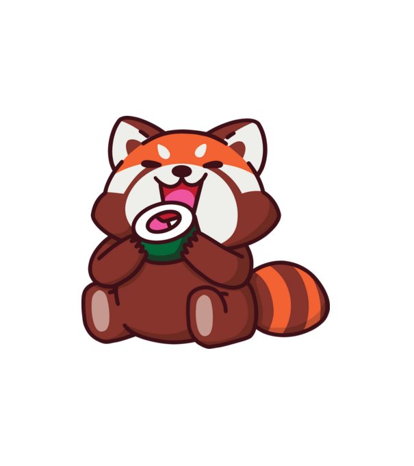 Vörös panda sushival minta fehér pólón