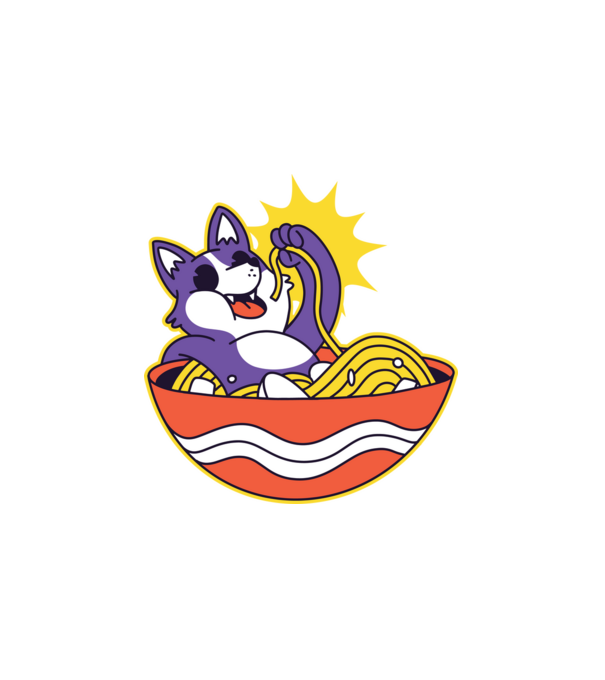 Corgi Ramennel minta fehér pólón