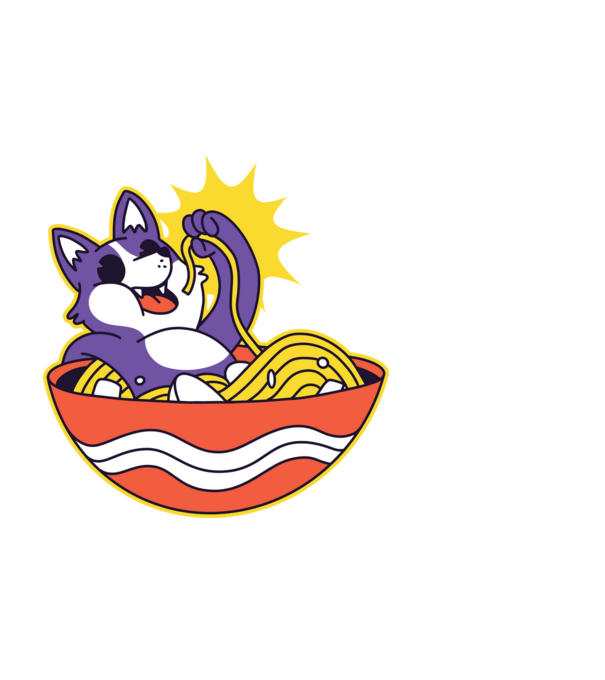 Corgi Ramennel minta fekete pólón