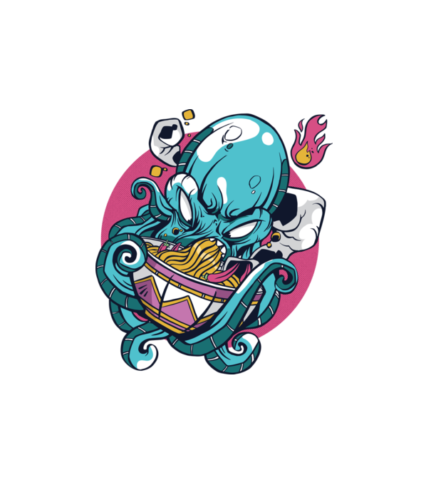 Octopus Ramen minta fehér pólón
