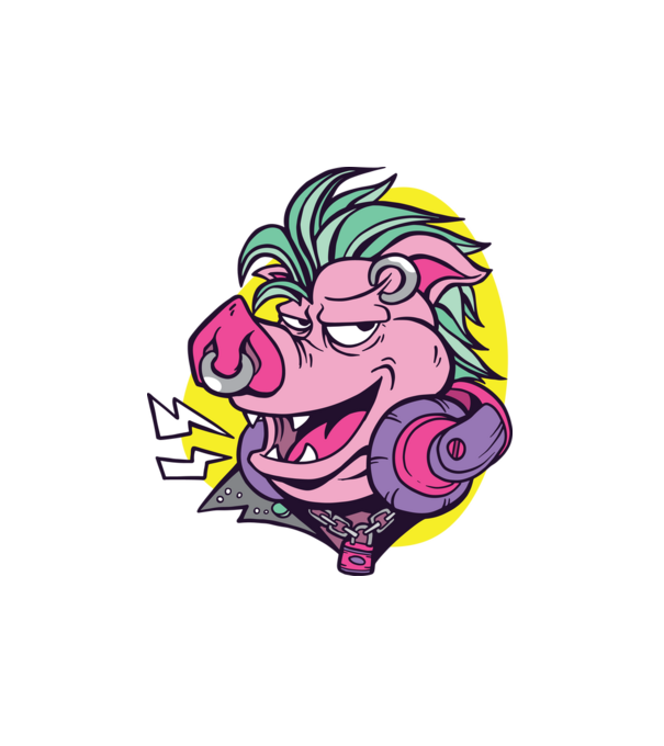 Punk disznó minta fehér pólón
