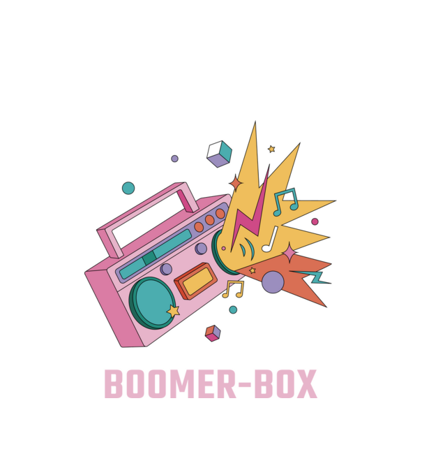 Boomer Box Magnó Retró minta fehér pólón
