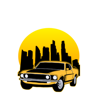 Muscle car minta fehér pólón