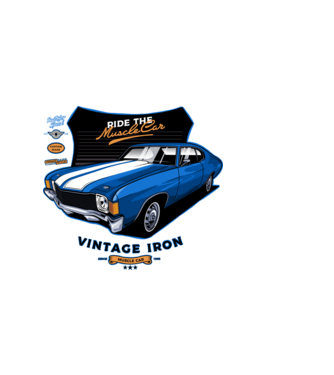 muscle car minta sötétkék pólón