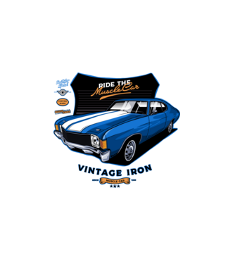 muscle car minta fehér pólón