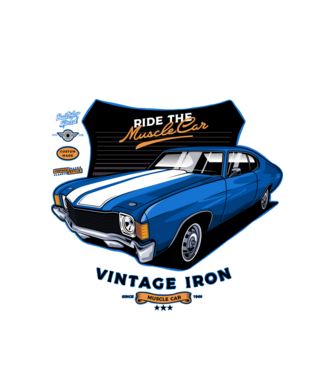 muscle car minta fehér pólón