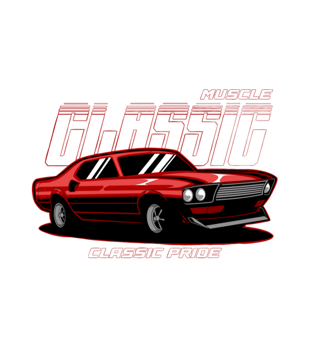 Muscle car minta fehér pólón