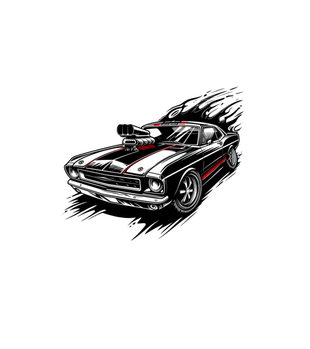 Muscle car minta fehér pólón