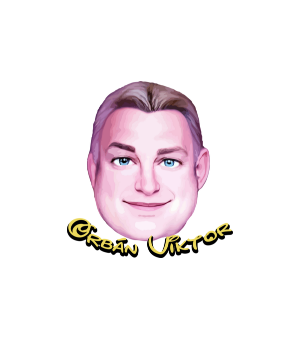 Rajzfilm stílusú Orbán Viktor minta fehér pólón