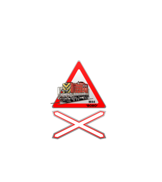 M44 ˝BOBÓ˝ vasúti átjáró tábla minta sötétkék pólón
