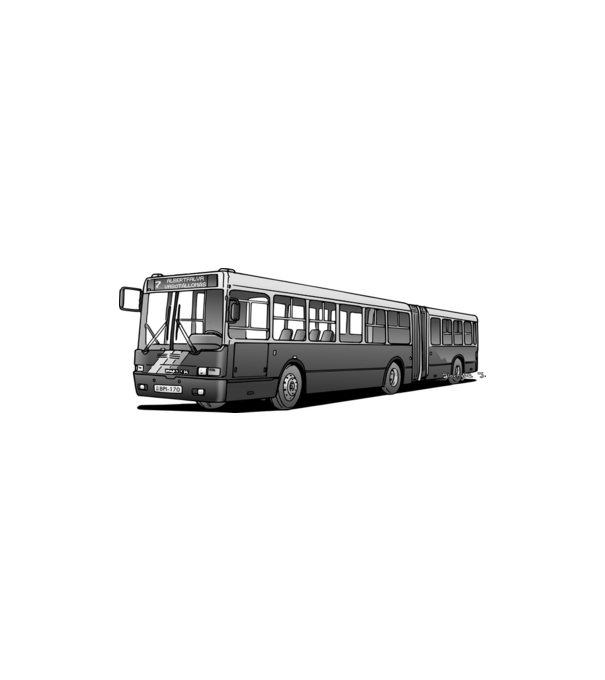 Ikarus 435 csuklós busz (7-es, szürke) minta homokszín pólón