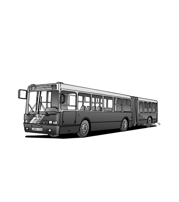 Ikarus 435 csuklós busz (7-es, szürke) minta fehér pólón