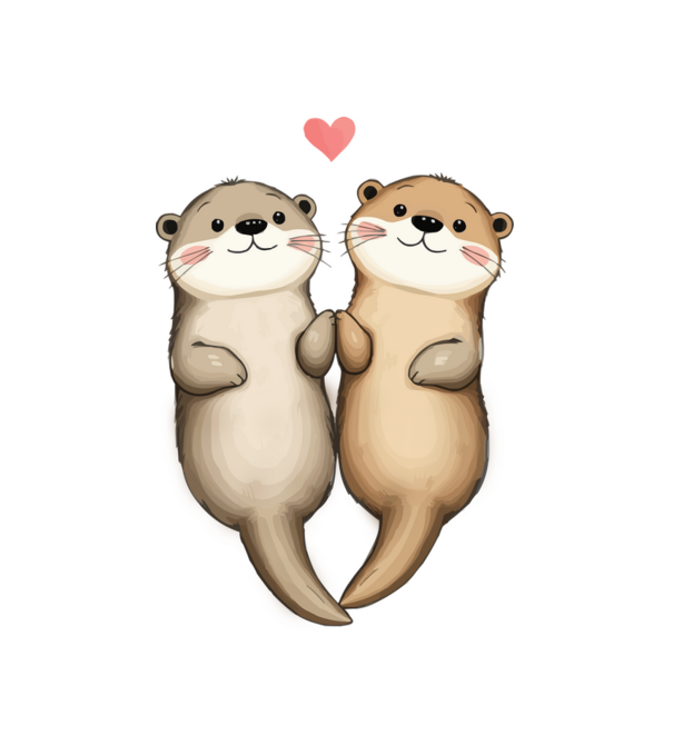 Cuki szerelmes vidrák minta fehér pólón
