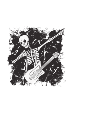 Csontváz gitárral minta fekete pólón