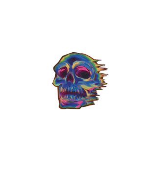 Koponya  glitch art minta fekete pólón