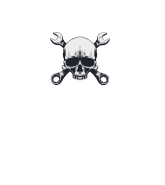 Koponya és szerszámok Skull tool minta fehér pólón