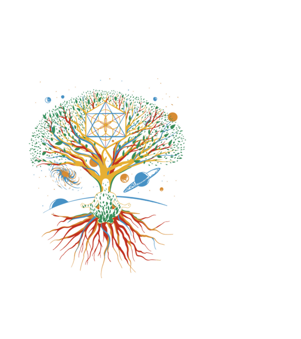 Világfa, tree of the universe minta fehér pólón